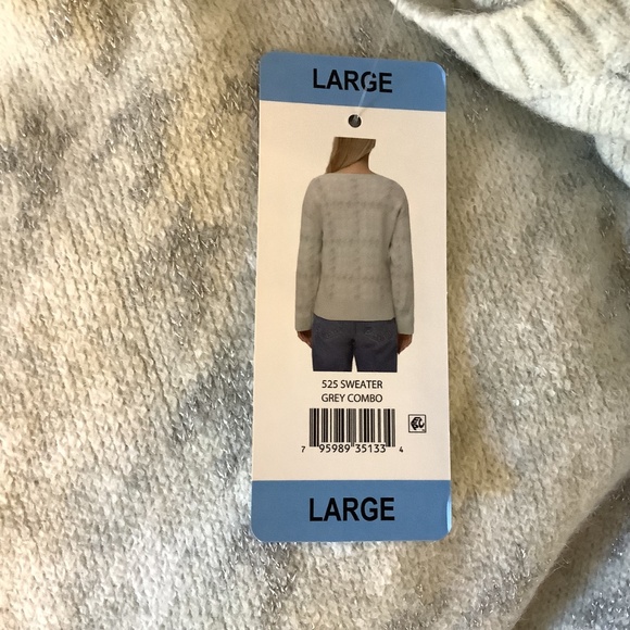 525 Women's Super Soft Crewneck Pullover Lurex Fair isle Sweater Grey Combo - Picture 11 of 15